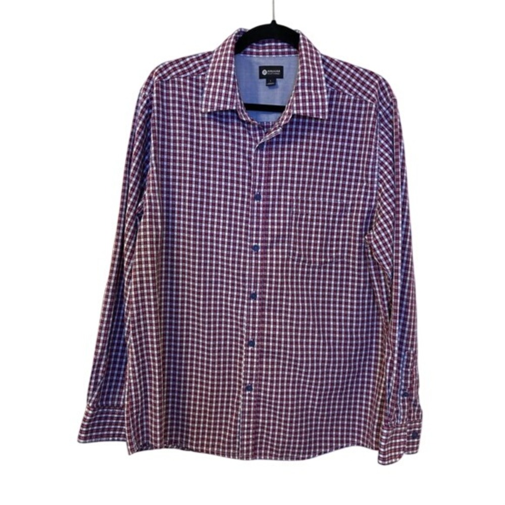 Haggar Clothing Co Mens Large Vintage Red White Blue Plaid Button Down Shirt